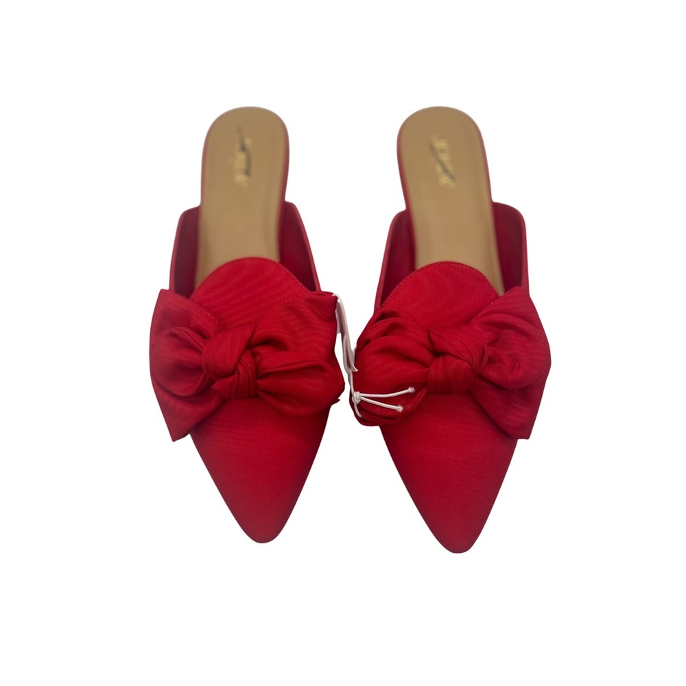 J.Crew Victoriaā Moire Bow Mule Womens 10.5 Red New Pointed Toe Slip On C0243